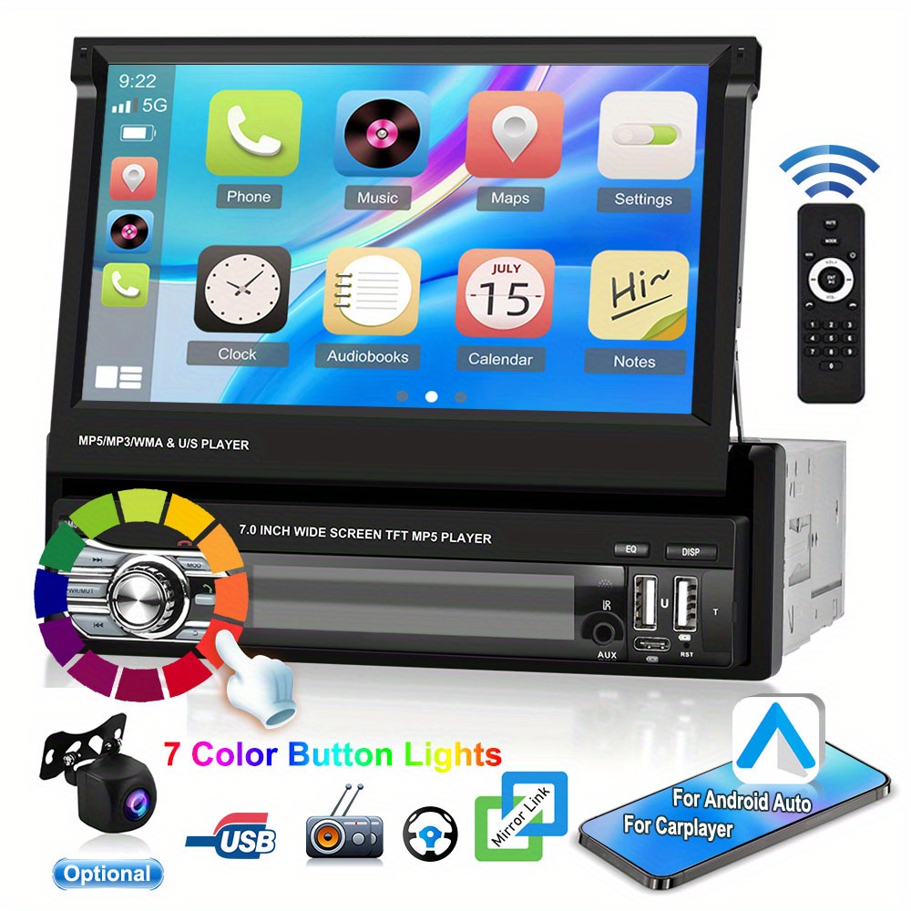 

7- Hd -out Car Auto, Wireless , 1-din, Usb & Fm , -in Mic, And - Vehicles