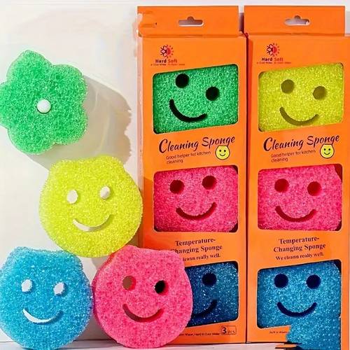 3pc random color cleaning sponge wipe honeycomb household easy to clean kitchen pot and bowl cleaning brush