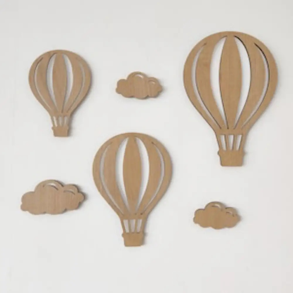 E-shop 2D-Flach, 6 Stk. 2D-Flache Holzschilder mit Heißluftballon, Heißluftballon-Holzkunst, Design im rustikalen Stil, handgefertigte langlebige