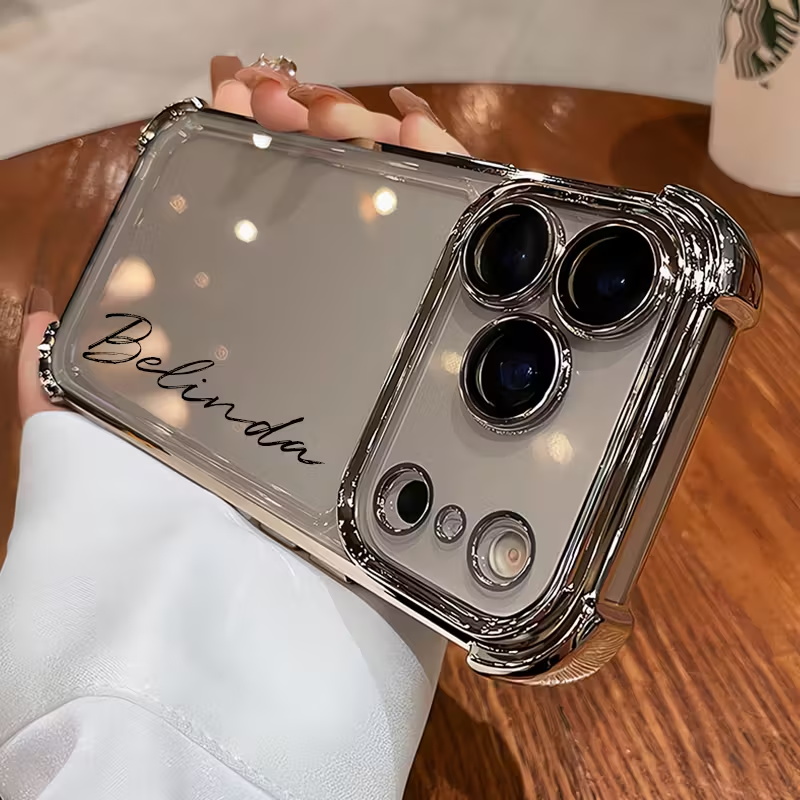 TEMU Phone Case: New Style Customizable 4-corner Shockproof Transparent Phone Case - Customizable Text & Names, Personalized Case For Iphone 17/ 16/