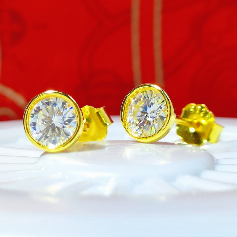 Women's 18K Gold Plated Moissanite Bubble Shaped Earrings