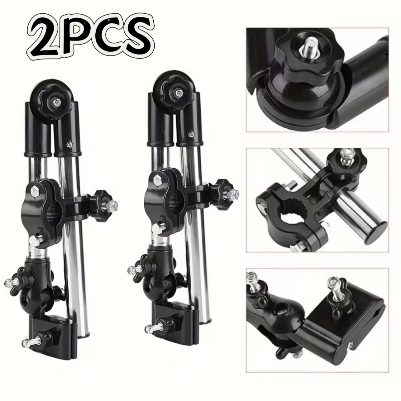 TEMU 2pcs Upgraded Adjustable Stainless Steel Umbrella Stand| Foldable And Rotatable Design, Suitable For Wheelchairs And Bicycles. Heavy-duty 100%
