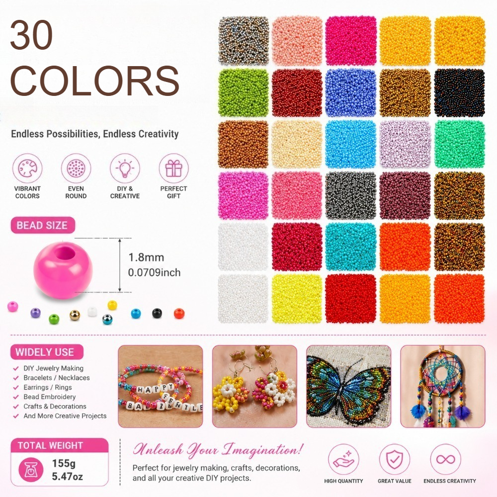 TEMU 18883pcs Colorful Seed Beads Jewelry Making Kit, Large Assorted Round With For Bracelets, Necklaces, Earrings, Friendship Jewelry, Bead