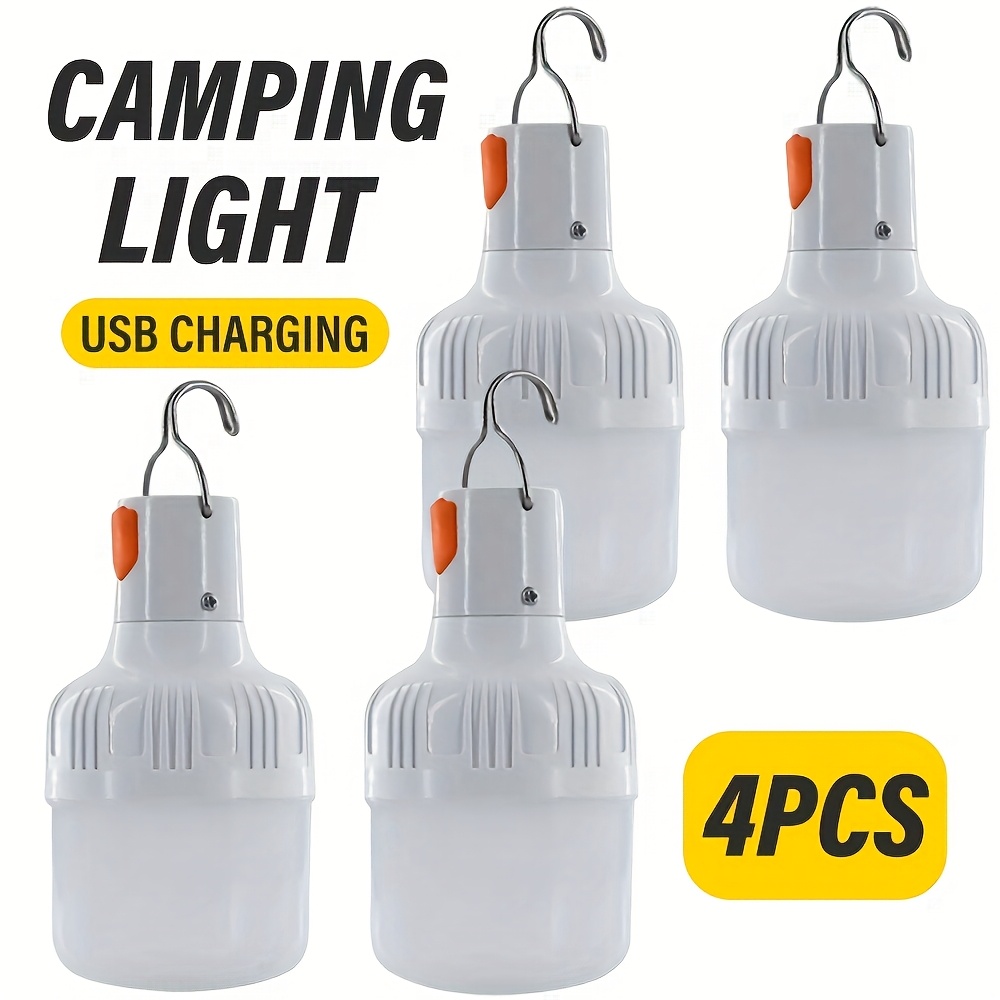 TEMU Set Of 4 Led Bulbs - Dimmable Lighting, Usb-powered Portable Wardrobe/flashlight, Ideal For Photography And Camping, Ip66, Durable Construction,