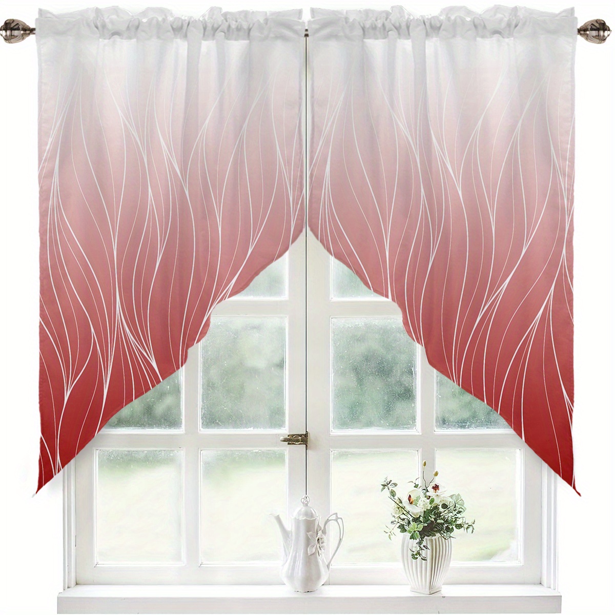 TEMU 2pcs Panels Modern Wavy Curtain With Filter - Retro Small Triangle Window Drapes Suitable For Kitchen, Living Room, Bedroom - Machine Washable