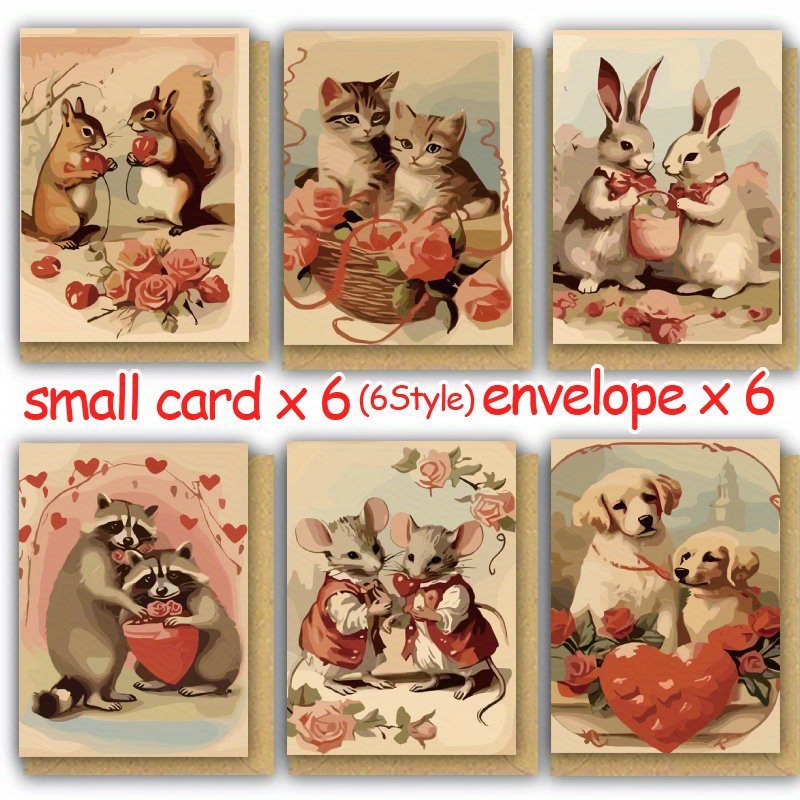 

6pcs Vintage Valentine's Day Cards With Envelopes - Galentine's, Anniversaries & To Wife Or Husband, Happy, Love Themed, Valentine's Day Gift