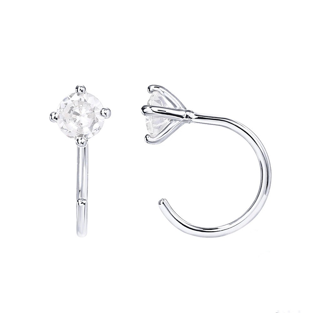 TEMU 2pcs Half-circle Piercing Earrings Minimalist Four-claw Inlaid Ear-hook Earrings Suitable For Daily Wear Valentine's Day Gift, Dating, Wedding,