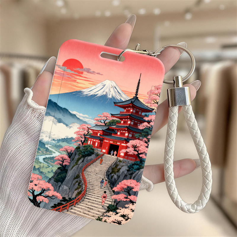 TEMU Un porte-cartes avec un de couleurs , une architecture de style japonais, Fuji et des de , adapté aux cartes d'identité, aux porte-cartes de