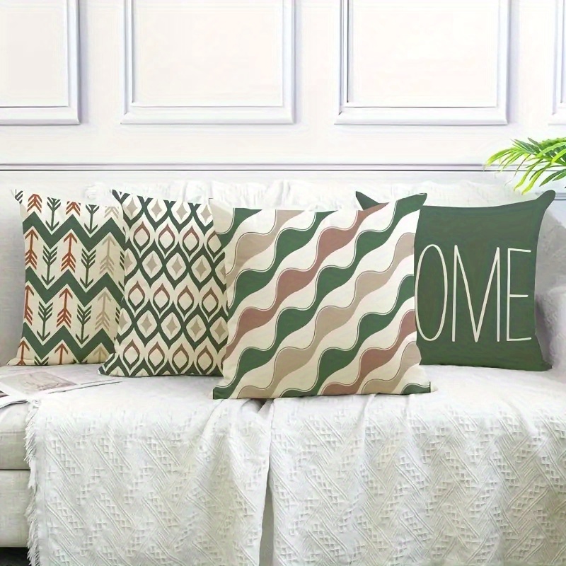 4pcs retro geometric pillow covers double sided 2d printed soft plush pillowcases with zipper closure machine washable multiple sizes 20x20in 50x50cm for living room bedroom sofa decor bedroom accessories   patterns durable fabric covers 2d flat Product details 7