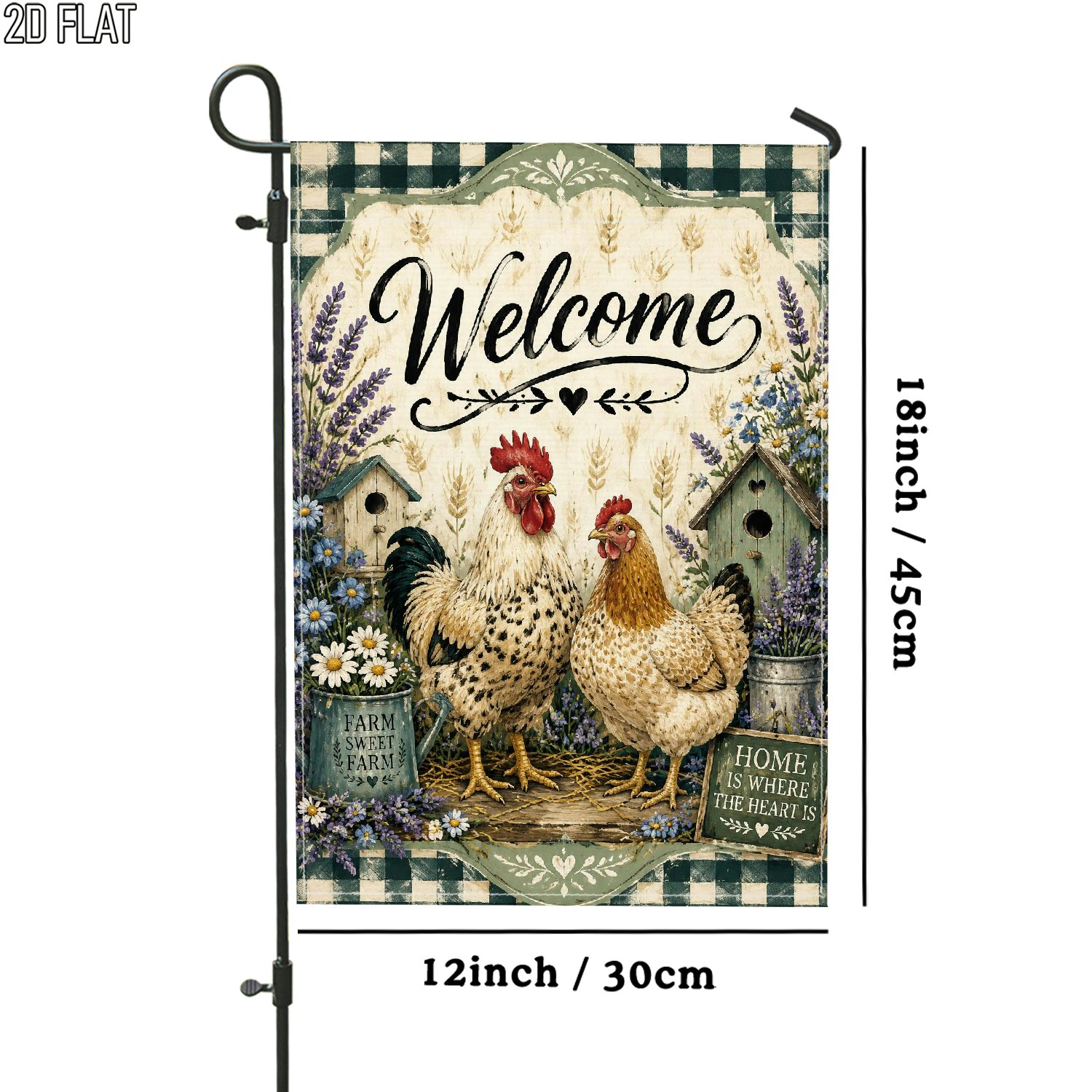 TEMU 2d Flat - 2d Flat - 2d Flat 1pc Outdoor Garden Flag Farmhouse Rustic Chicken Beige Double-sided Flag Porch Decoration For Garden Outside Yard