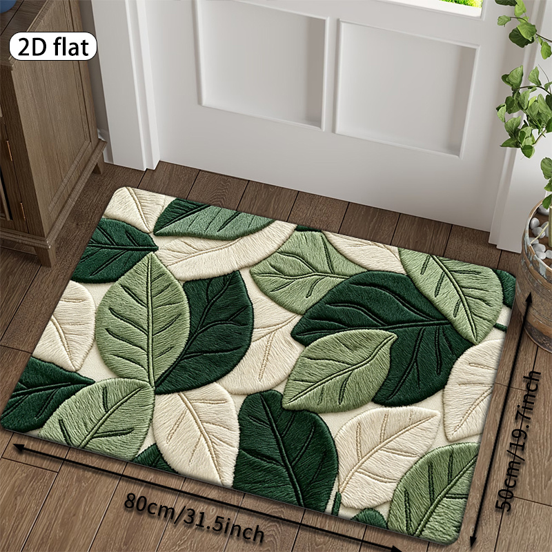 TEMU 2d Flat Printing Green Leaf Pattern Bathroom Mat Nordic , 100% Polyester Fiber Material, Washable Sponge Pad, Quick-drying And Absorbent,