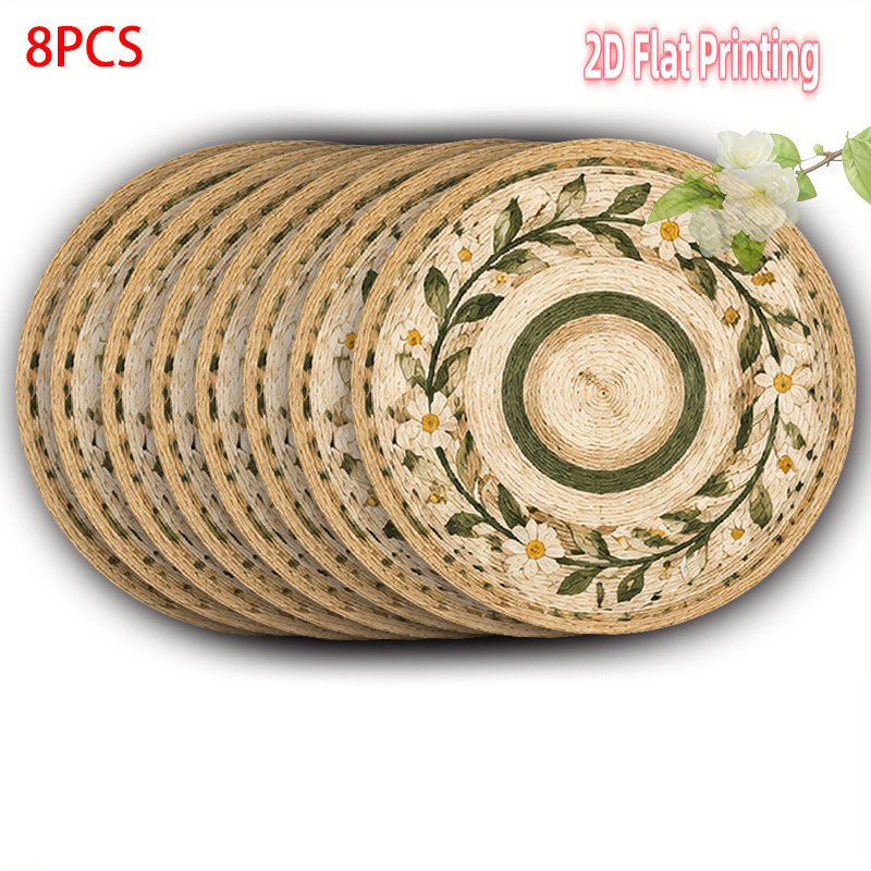 TEMU 4-6-8pcs 2d Printed Placemats Rustic Floral Beige Pattern-15 Inch 100%polyester Table Mats, Decor For Home, Wedding, Anniversary, Festival,