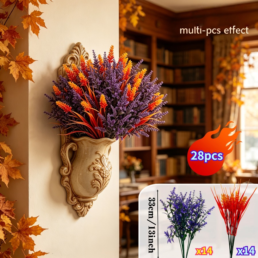 TEMU Set da 28 Mazzi di Piante Artificiali di Fascia Resistenti ai UV, Fiori Artificiali per Esterni, Vegetazione Artificiale per Esterni, Arbusti