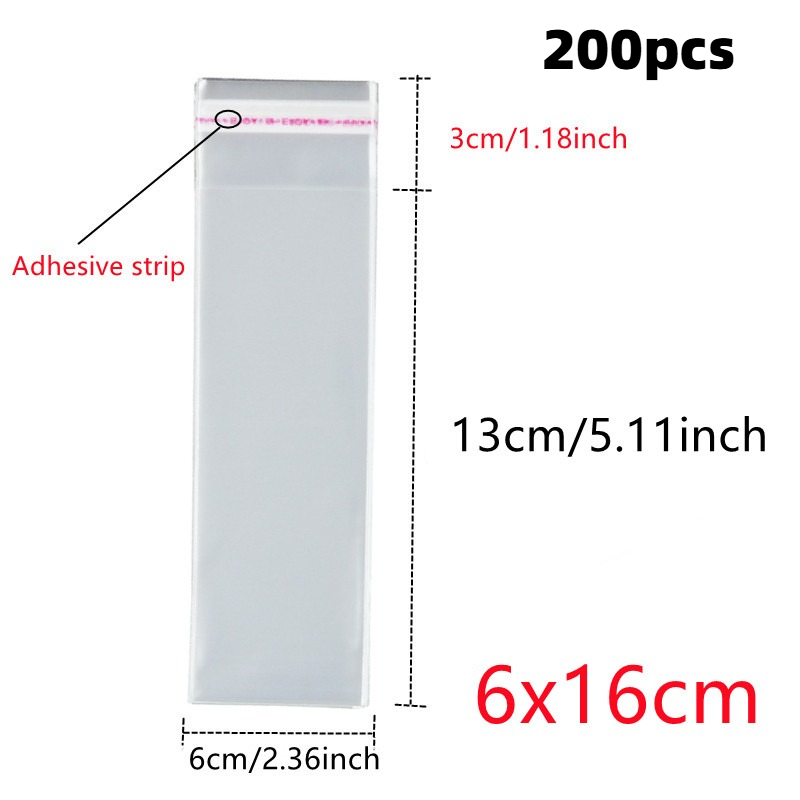E-shop 200 transparente, selbstklebende Beutel, selbstverschließende Schmuckverpackungsbeutel, versiegelbare Geschenkbeutel, mit zufällig farbigen,