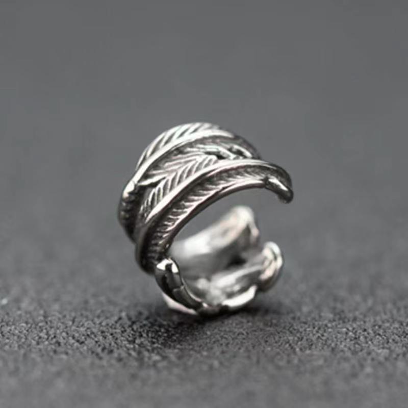 TEMU Retro Silvery Feather Ear Clips For Men, Trendy Hip-hop Style, Party Fashion. A Single Ear Accessory For Men And Women, Suitable For Non-pierced