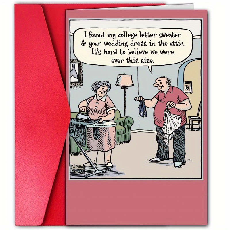 1pc funny anniversary invitation card with humorous college letter sweater wedding dress cartoon   husband wife family or friends high quality paper no power needed anniversary gift 0