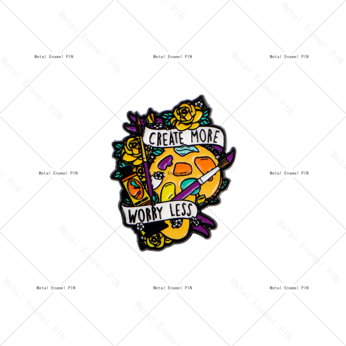 TEMU 1pc "create More " Artist Enamel Pin, Paint Palette & Rose Brooch, Inspirational Lapel Pin For Backpacks, Jackets, Art Lovers Gift