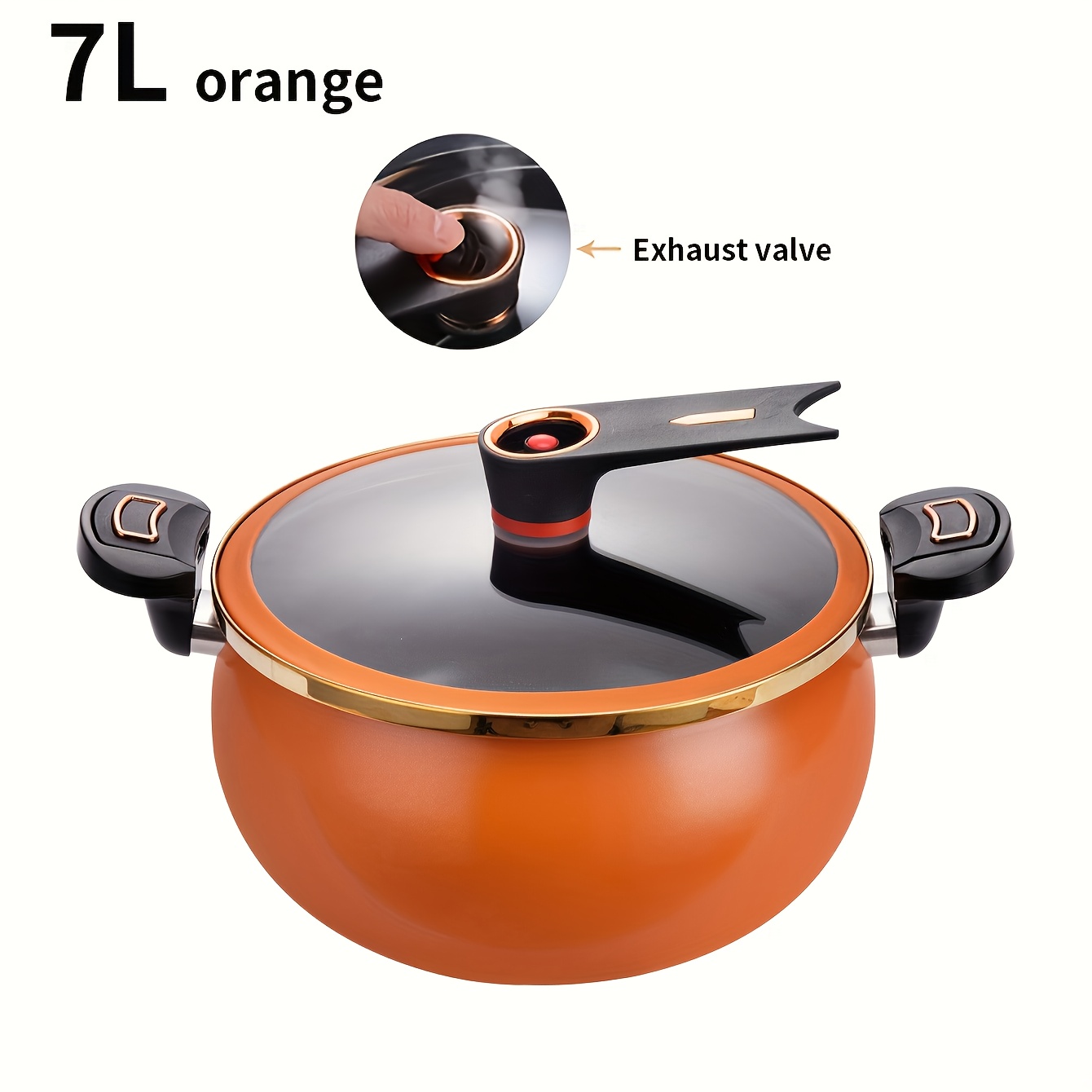 TEMU multi-usage de 7 litres avec deux poignées : 10,0 pouces (grande capacité), construction en fer renforcé, couvercle en verre avec accents dorés.