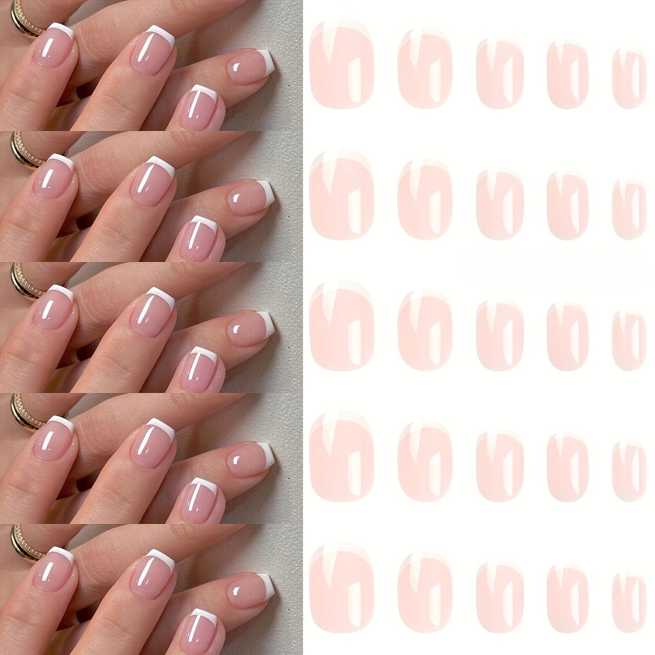 Image of 84pcs Short Square Press-on Fake Nails - Simple And Stylish - White Edge Fake Nails - Nail Gift And For, Moms, And Women