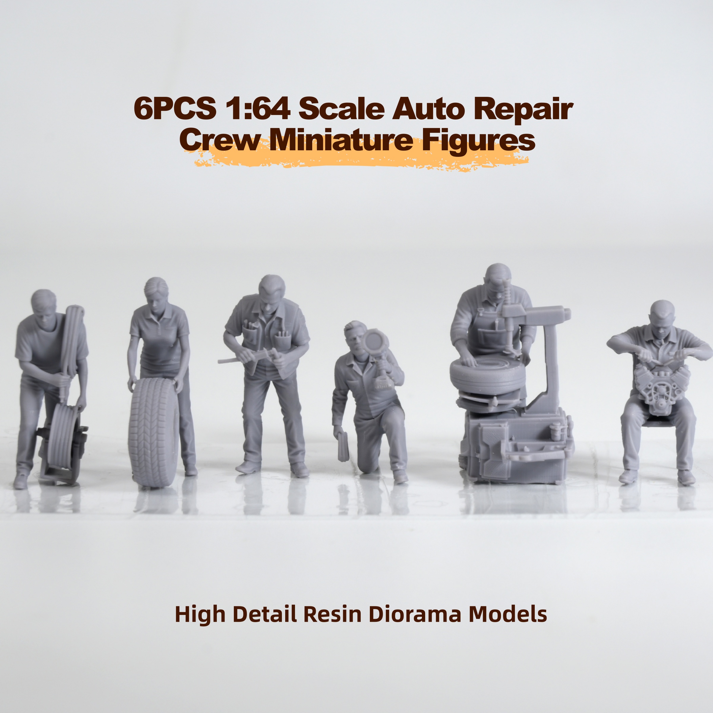 TEMU 6pcs Repair Crew Miniature , Mechanic Tire Shop Worker Models, High Detail Resin 3d Printed Figures For Garage Workshop Model Car Diorama