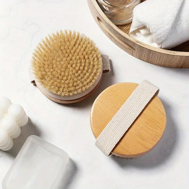 broche de massage à poils naturels - poils et avec manche ergonomique en bois pour humide/ , beige , outil d exfoliation et , piles/électricité, idéal pour , design compact pour voyage Détails du produit 1