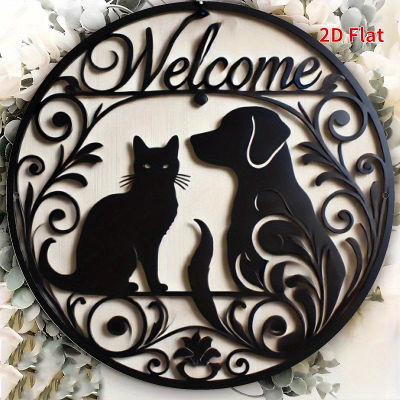 TEMU 2d Flat - 1pc 2d Flat Metal Sign Featuring Of A Cat And Dog, Perfect For Pet Lovers. This Wall Decor Is Easy To Hang Without Any Wiring, Making
