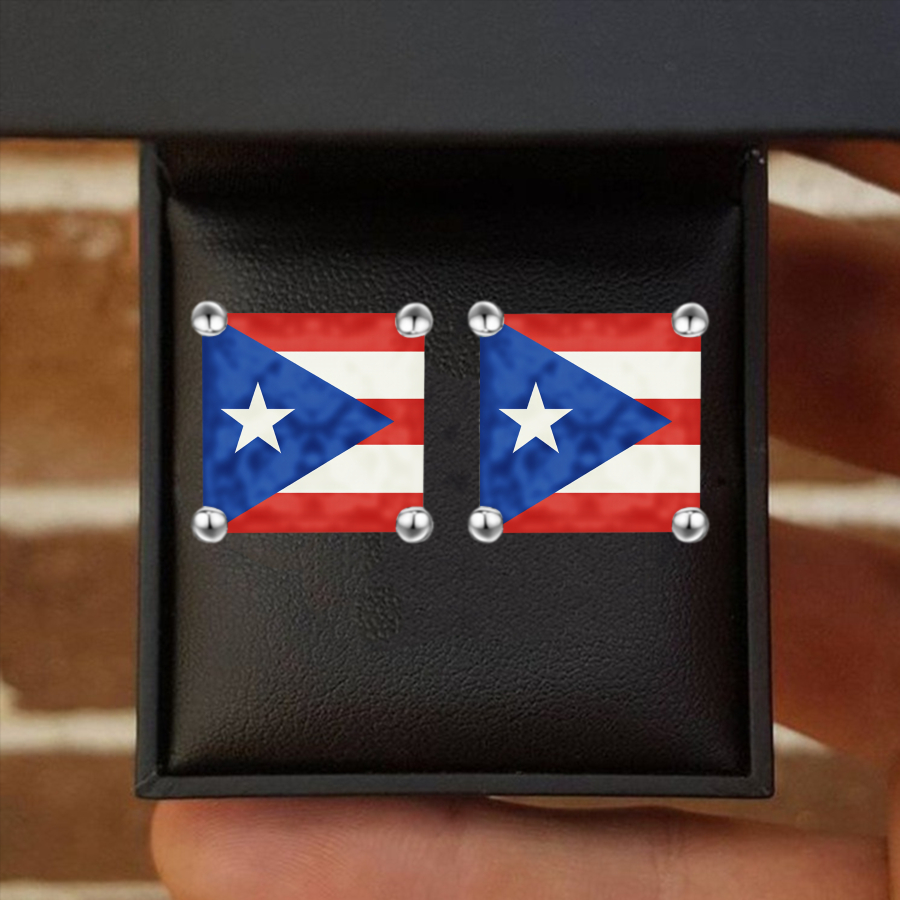 2pcs Puerto Flag Earrings Suitable For & - Jewelry With Puerto Map, Star & Iconic Symbols, Elegant Casual Attire Gifts For Christmas, Travel, Holidays - Country Accessories