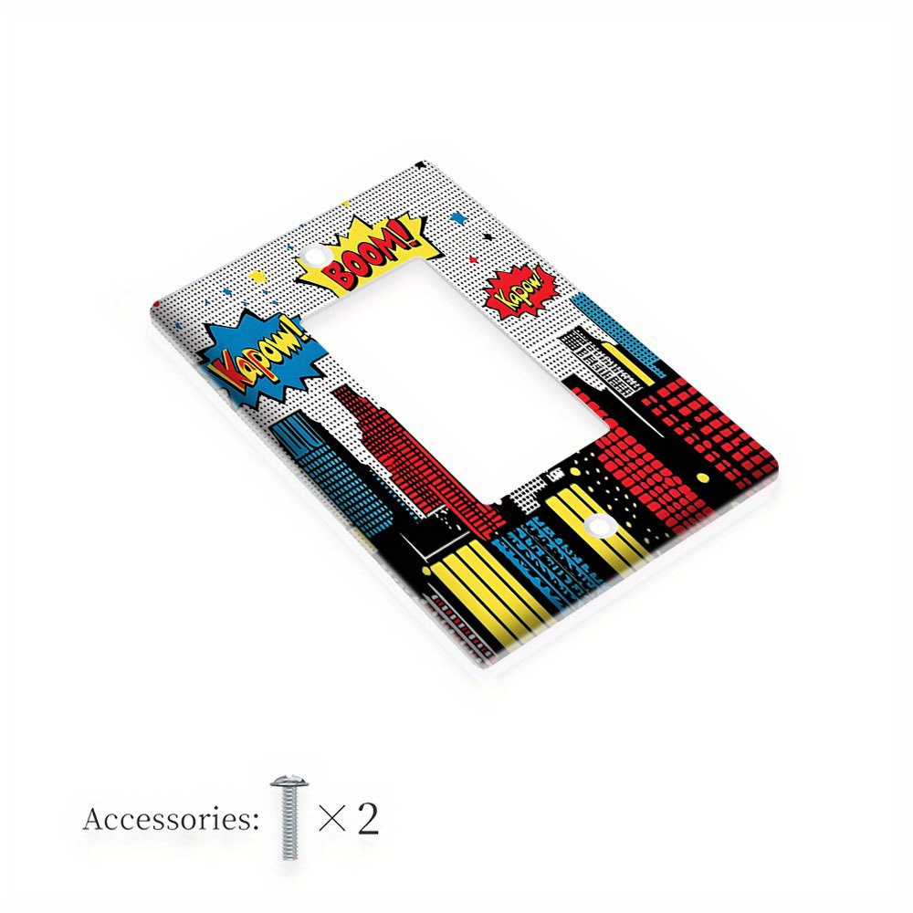 TEMU 1pc Couverture d'Interrupteur Lumineux Paysage - Style Moderne de Bande Dessinée, Design de Ciel Ville Vif, Pas D'électricité ni de Batterie ,