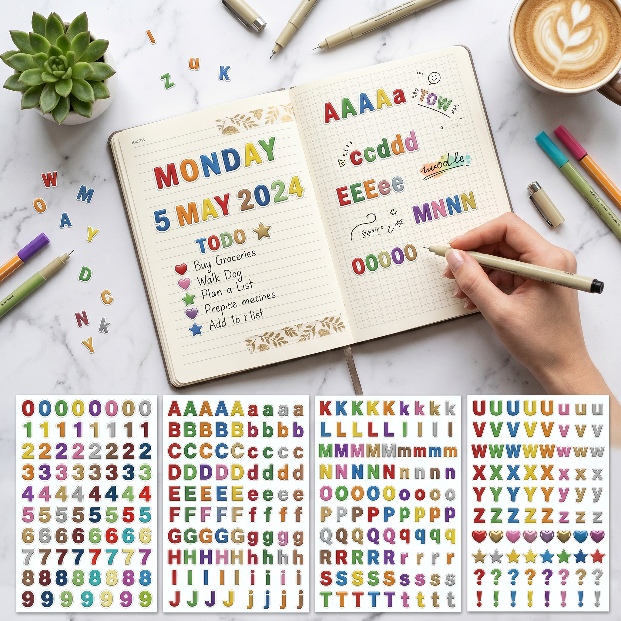 TEMU 360 Adesivi 4 Fogli Adesivi con Lettere Stile Collage Adesivi con dell'Alfabeto per Decorazione di Diari e Adesivi Regalo Creativi