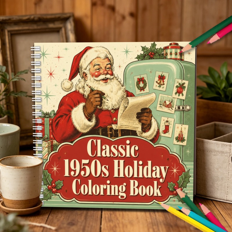 TEMU Art Cmd Classic 1950s Vintage Christmas Coloring Book, Unique Retro Style, Stress- Pages For Daily Relaxation, & Inspiration