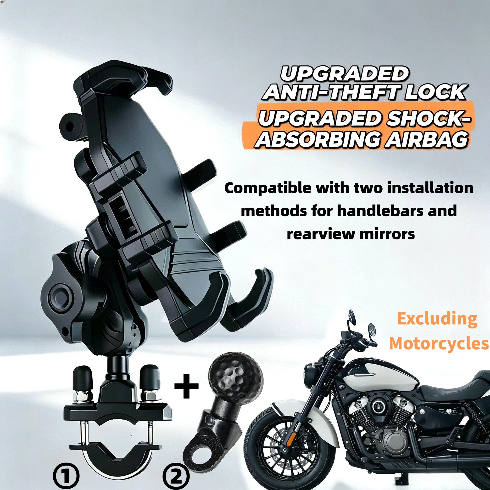 TEMU Motorcycle Phone Mount Shockproof Anti-theft Cell Phone Holder Vibration Dampening Nylon Bike Phone Stand 720° Rotation Scooter Bracket For Most