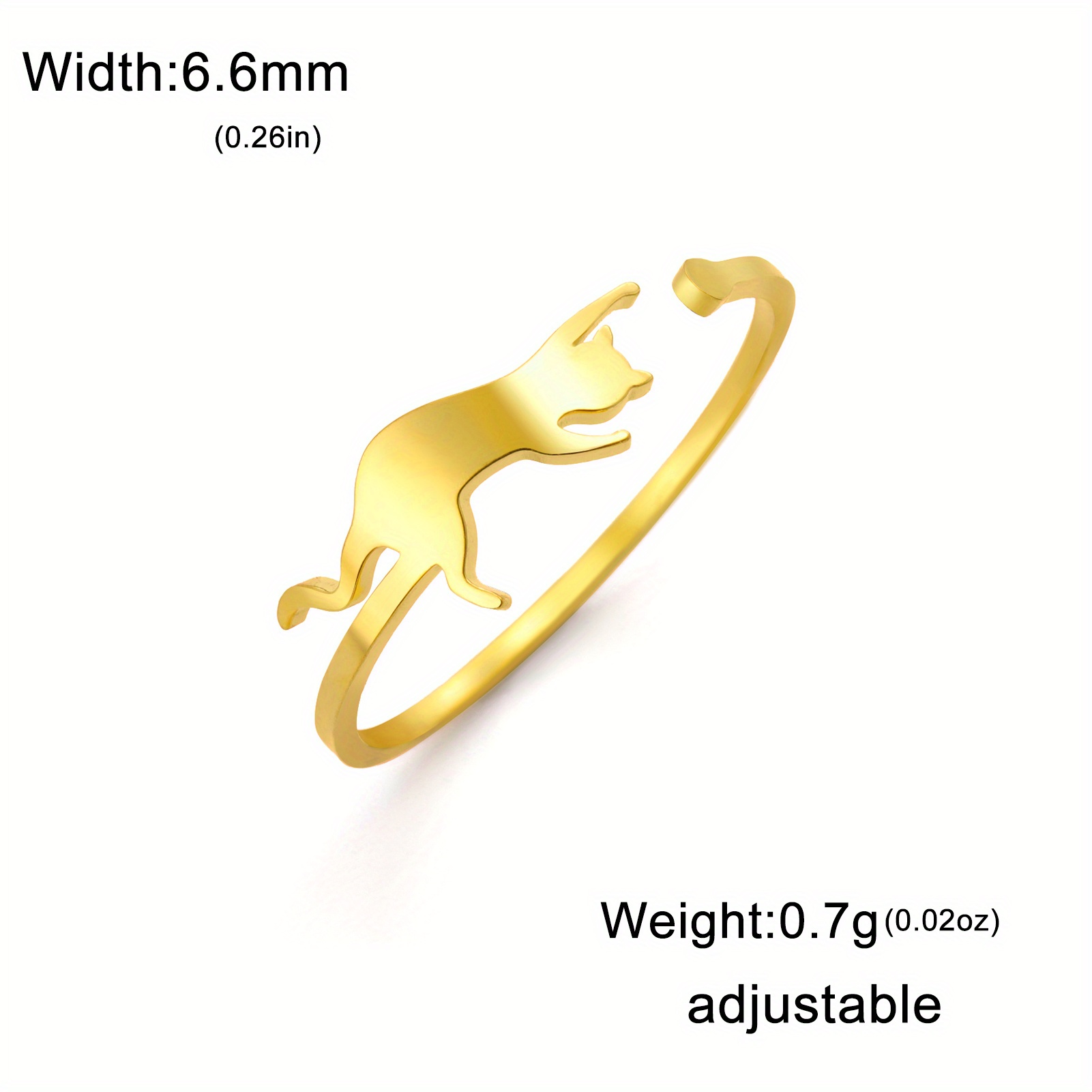 Cat Design Adjustable Stainless Steel Ring, Casual Style