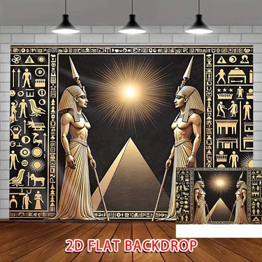 2D Plano, 1 Pieza de Banderín Plano 2D con Temática Egipcia con Estatuas de Faraones y Jeroglíficos - Decoraciones para Fiestas del Antiguo Egipto Adecuadas para Bodas, Cumpleaños, Fiestas de Mayoría de Edad, Navidad - Decoración Temática de la Historia Egipcia, Tela Duradera, 2D Plano