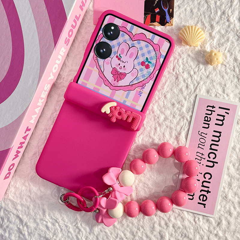 TEMU Phone Case - Pink Hinge Case With Lettering And Pink Candy Handbag Style For Galaxy Z Flip 8 Z Flip 7 Galaxy Z Flip 7fe Galaxy Z Flip 6 Galaxy Z