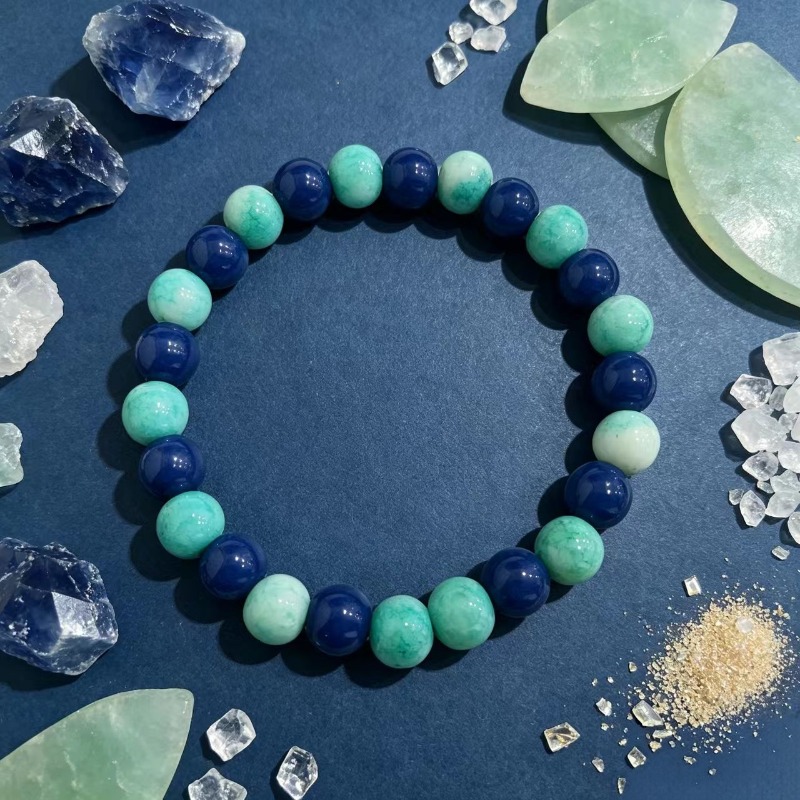 Deep Sea Blue & Light Cyan Green Alternating Beaded Bracelet