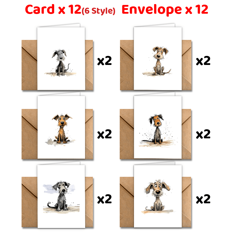 

24pcs Adorable Scruffy Pups Greeting Cards With Envelopes - Ideal For Thank You Notes, Holiday Wishes & Employee Appreciation - Featuring Unique Dog Illustrations, Dog Gifts