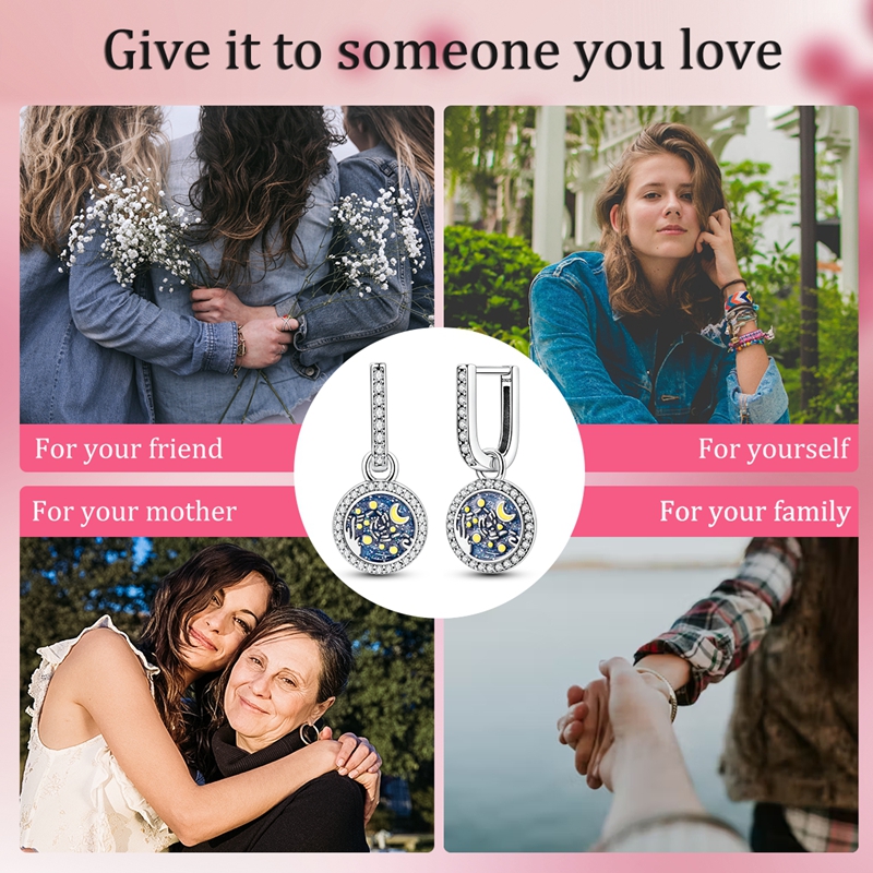 Women's 925 Sterling Silver Fireworks Under the Moon Earrings