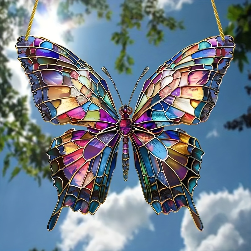 E-shop Atemberaubende 2D Acryl Schmetterling - Bunte, glasartige Oberfläche, 6.89 Zoll x 7.87 Zoll Fensterdekoration, geeignet für den Innen- und