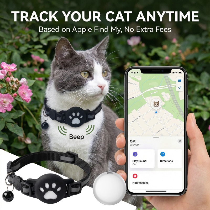 5pcs including 1 locator 2 lanyards 1 collar and 1 silicone protective case smart 2 in 1 multi functional gps collar set cat gps collar kitten gps collar pet additions compatible with ios Product details 0