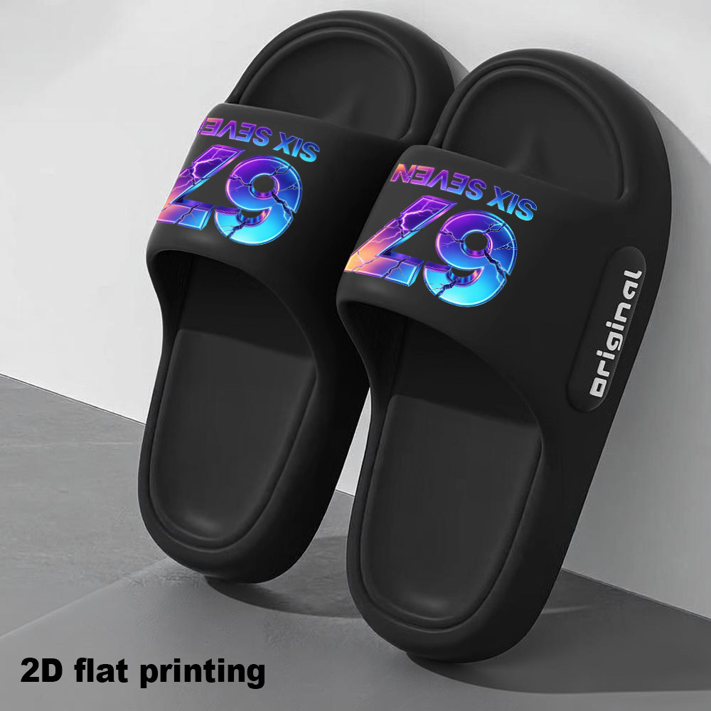 TEMU Cartoon Print A Pair Of Slippers, Number 67 Themed Print, Suitable For Indoor Home, Daily Walking And Outdoor Casual Activities