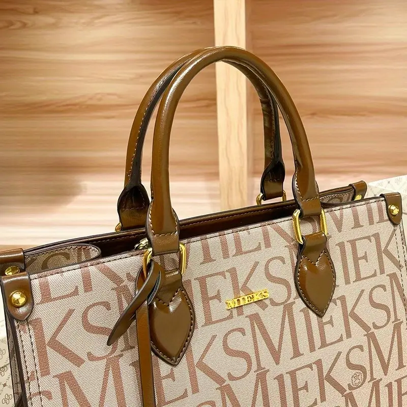 2025 new womens tote bag large capacity beige microfiber with hardware multiple compartments adjustable shoulder strap zipper closure for commuting work casual versatile carryall hardware Product details 6