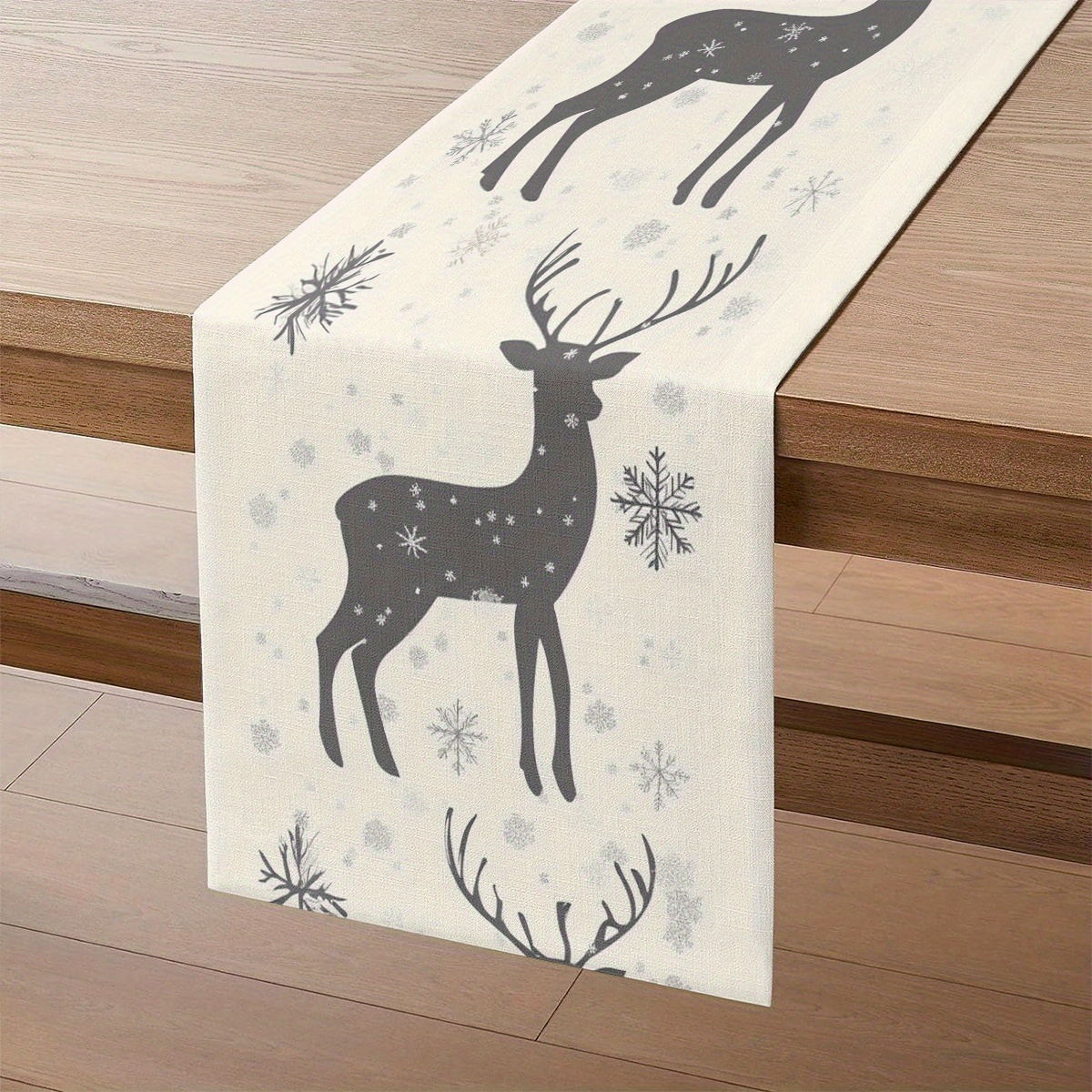 TEMU 1 Bezaubernder Weißer Rentier-Tischläufer – für Weihnachten Winterfeste, Polyesterfaser, Rechteckige Form, Dekorationswahl für Esszimmer &