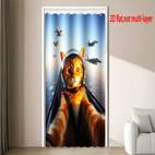 2D flat Decorative door curtain Unique Cat in Helmet Airplane Door Curtain Foldable door curtain closet door curtain - door curtain with ring - for bedroom and living room door - decorative partition, 2D Flat