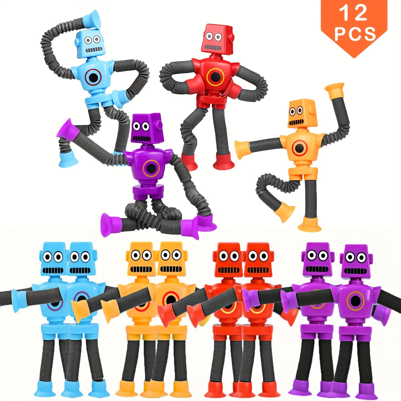 12pcs Stretchable Robot Toys with Suction Cups