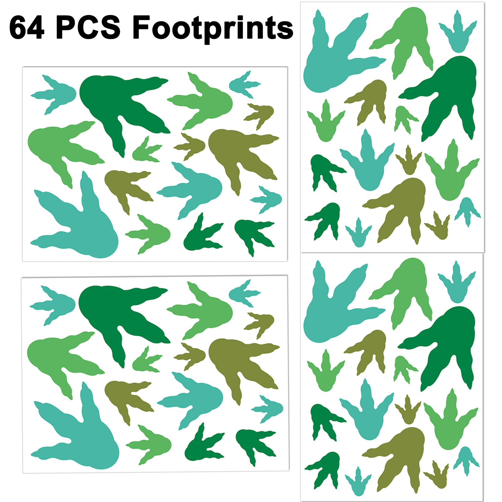 Image of 32/64pcs Dinosaur Footprint Vinyl Stickers - & Stick, Removable Cartoon Dino Tracks Decals For Floors, Walls, Glass - Classic , Multi-surface Home Decor