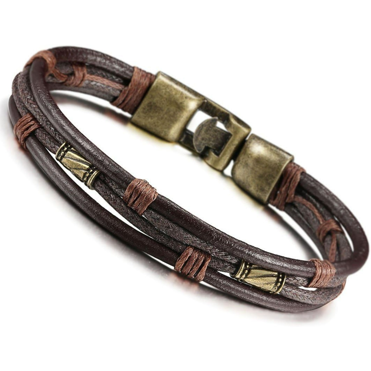 Men's Vintage Faux Leather Wrist Band Brown Rope Bracelet Bangle
