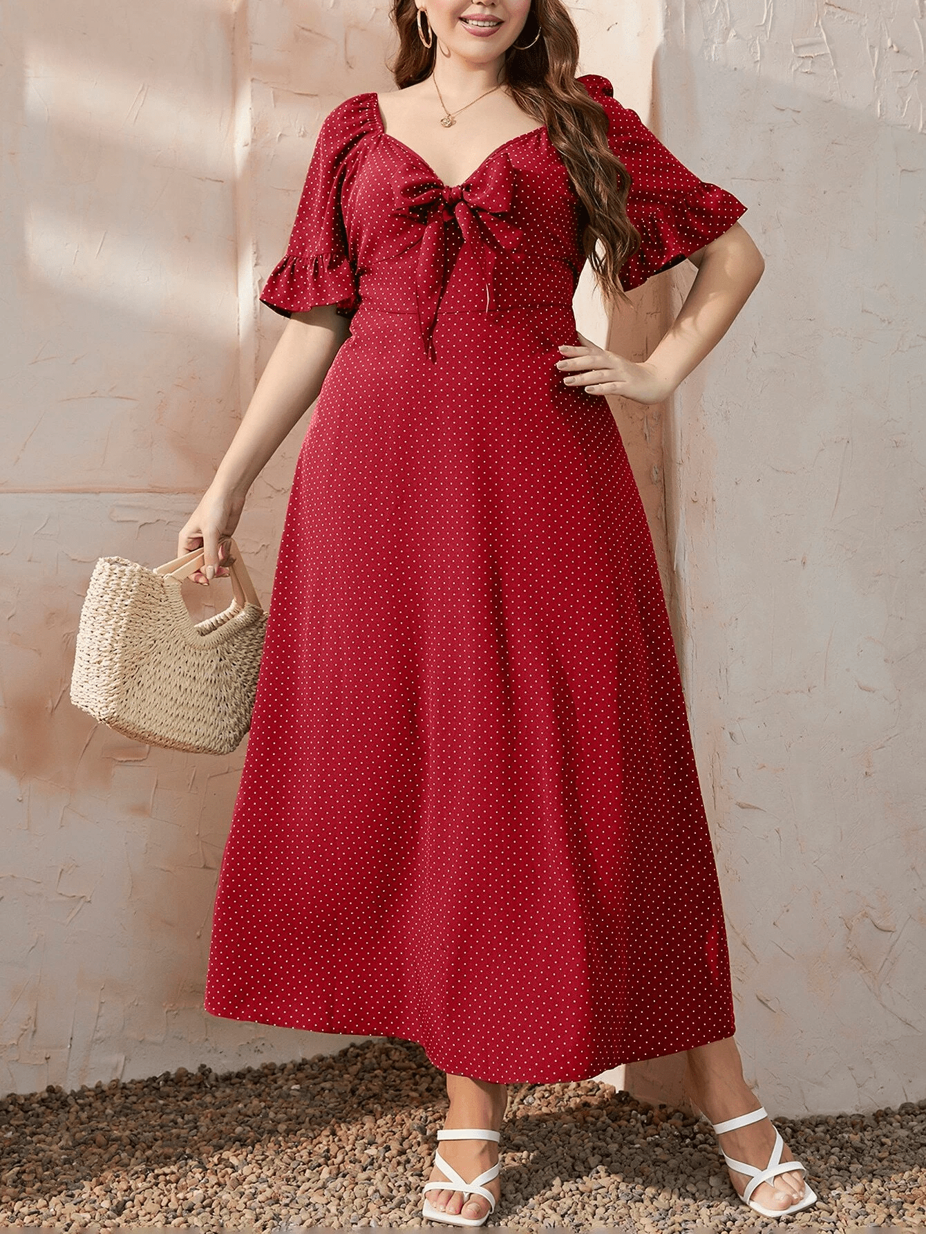 plus size plus size womens summer dress red polka dot v neck - Temu