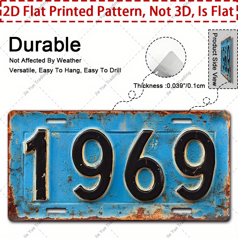 TEMU 2d Flat, 2d Flat Plane, 1pc Vintage 1969 Aluminum Metal Sign, Vintage Wall Decor Plaque 30, 18.9 Inches X 15, 9.45 Inches, With Pre-drilled
