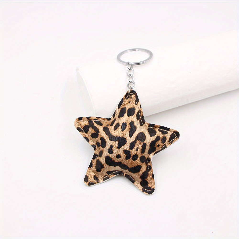 1pc Women Leopard Star Pu Leather Keychain Luggage Car Bag Pendant Accessories