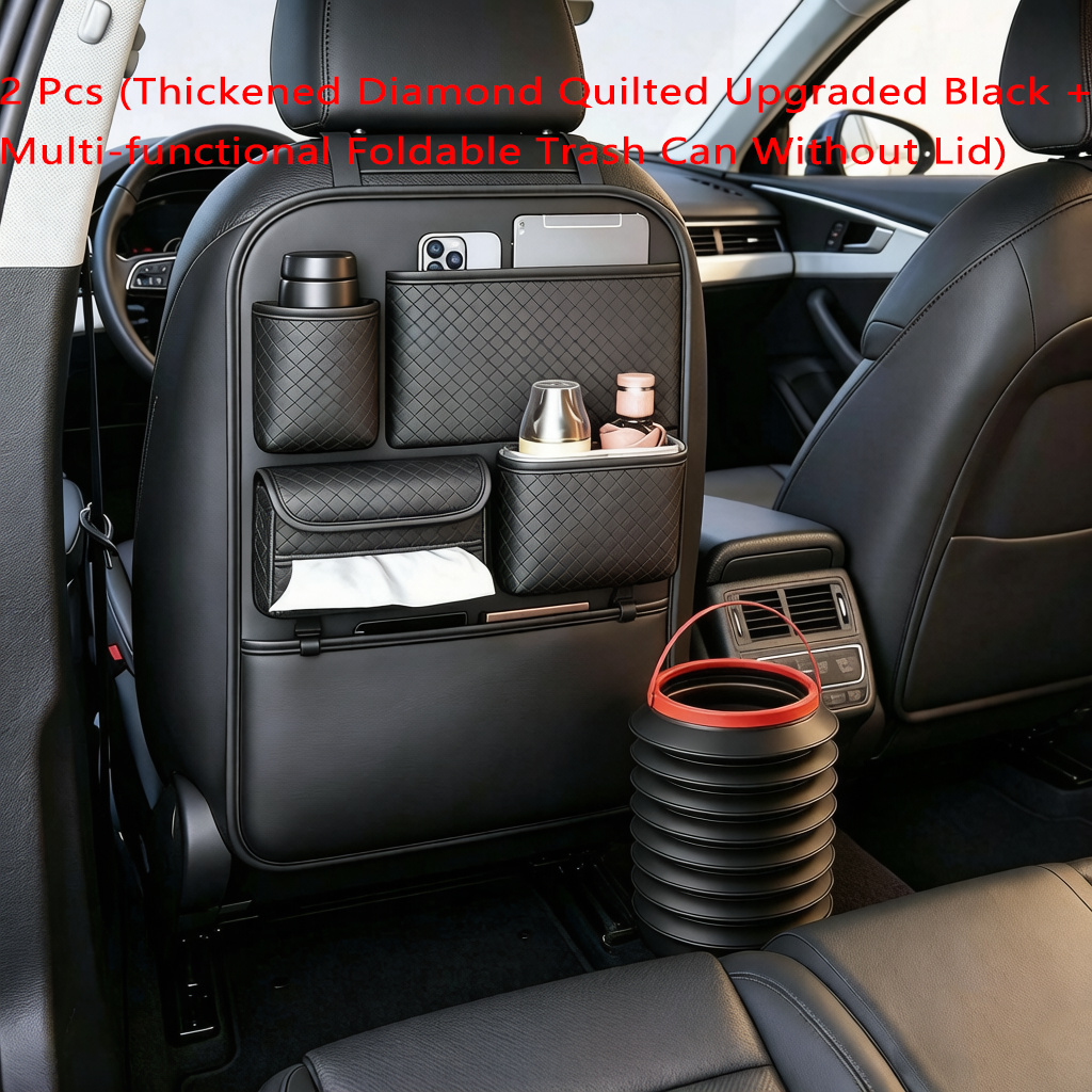 TEMU Multifunctional Car Seat Back Organizer Bag , Upgraded Rhombus Diamond Pattern - Car Organizer With Multiple Compartments For Water Bottles,